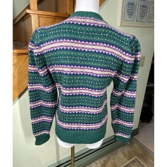 The Eagles Eye Vintage Green Sz 40 Shetland Wool Birds Eye Cardigan Sweater - Picture 6 of 10